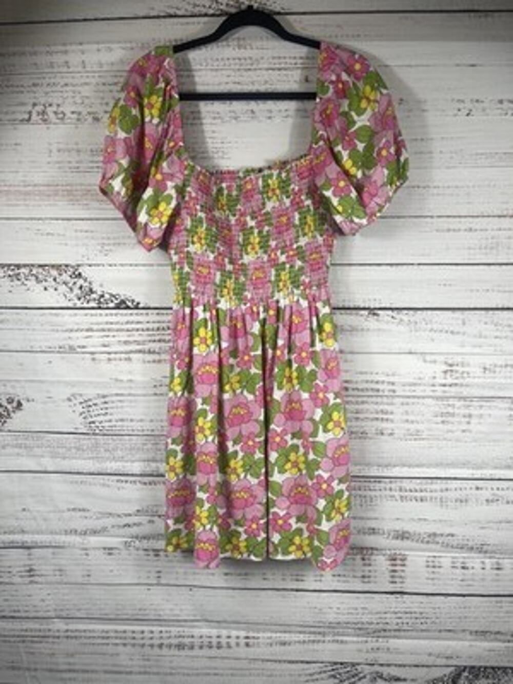 Show Me Your MuMu Dress Womens 2XL Pink Floral Smocked Puff Sleeve Sundress